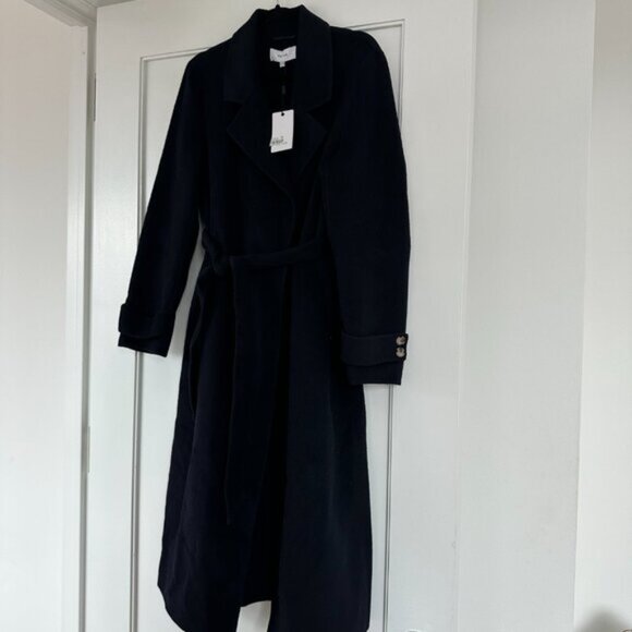 NWT Reiss Leah Longline Overcoat  Sz 6 in Navy Belted Notch Lapel Wool Blend - Picture 4 of 10